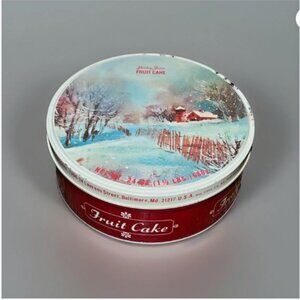 VTG Shirley Jean Fruit Cake Tin Christmas Holiday Winter Red Barn Baltimore MD